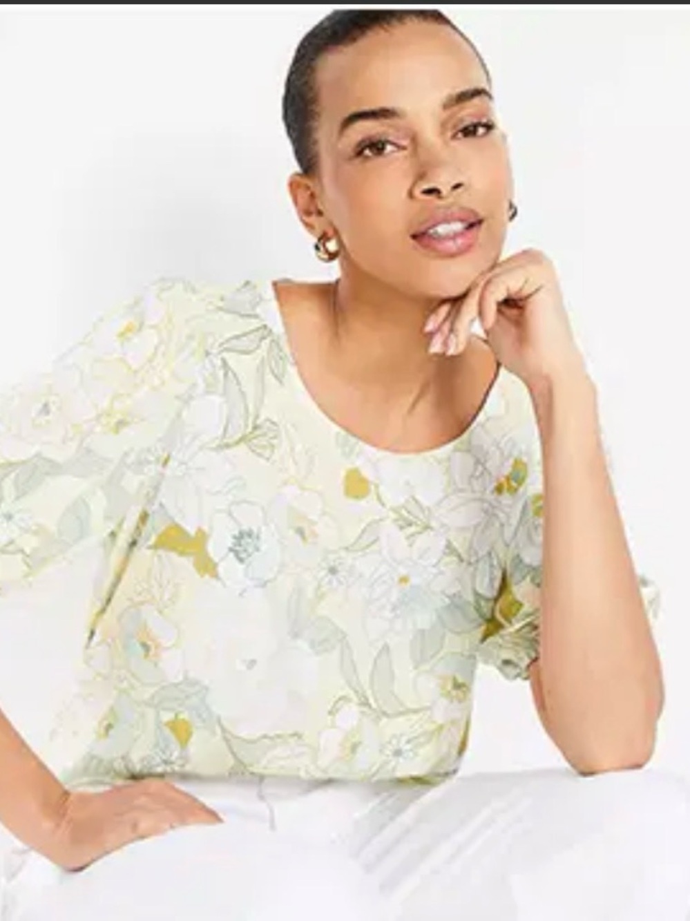 LOFT Pale Yellow Floral Puff-Sleeve Blouse